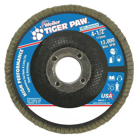 Weiler 98828 Abrasive Flap Disc, Medium, 4-1/2 In.