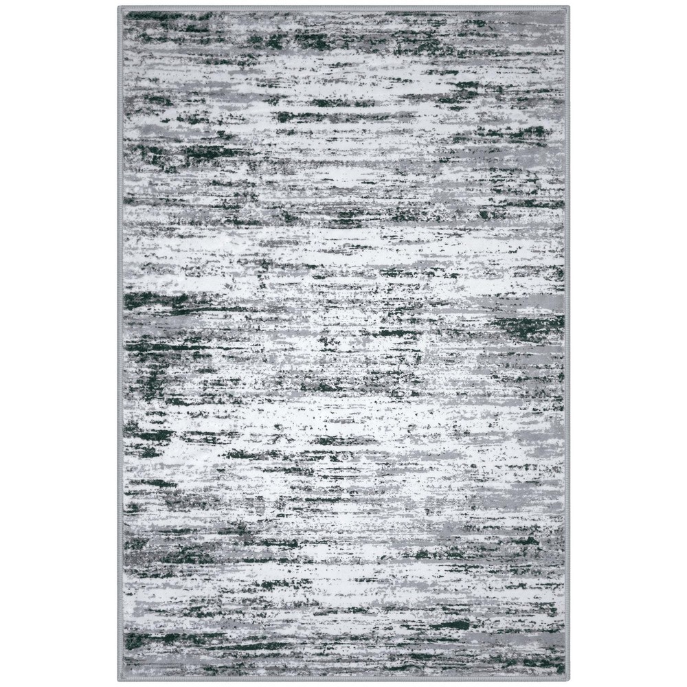Lansny Modern Abstract Entryway Rug 2' x 3' (Rectangular), Black Gray White