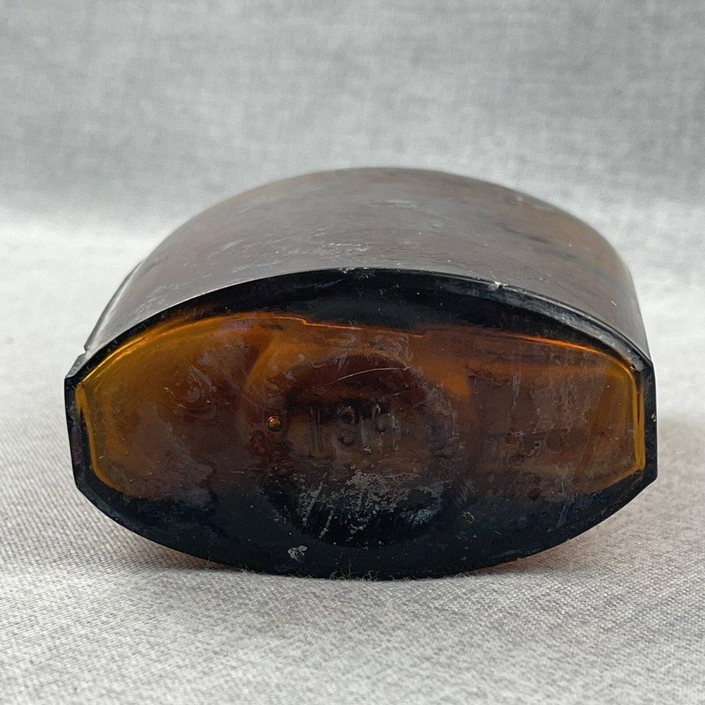 Amber Strap Side Whiskey Flask "194" Embossed Base