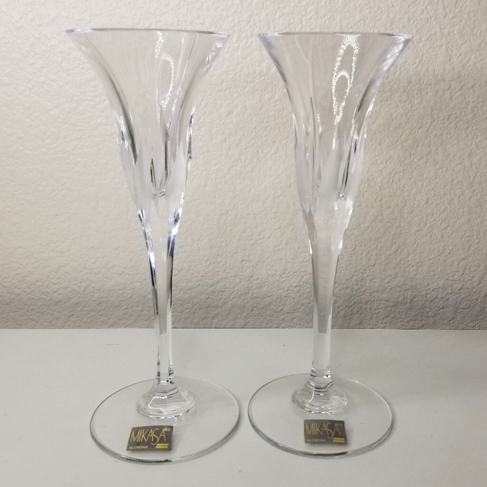 Mikasa Crystal Flame D'Amore Candlestick Holders 7.75"