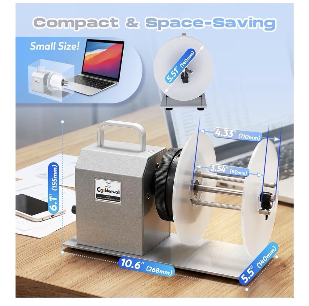 CGOLDENWALL Compact Quiet Automatic Label Rewinder Machine Bidirectional Coreles