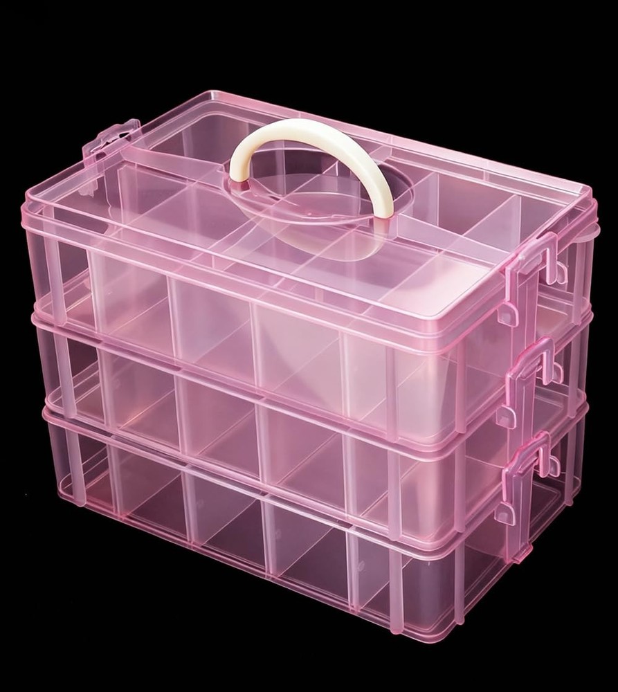 3-Layer Stackable Storage Container , 30 Dividers Compartments, Perfect for S...
