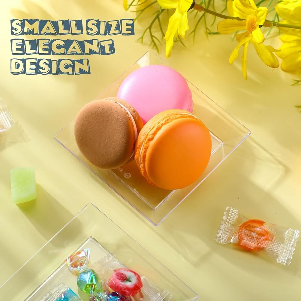 Plastic Dert Appetizer Plates Disposable, Small Square Plastic