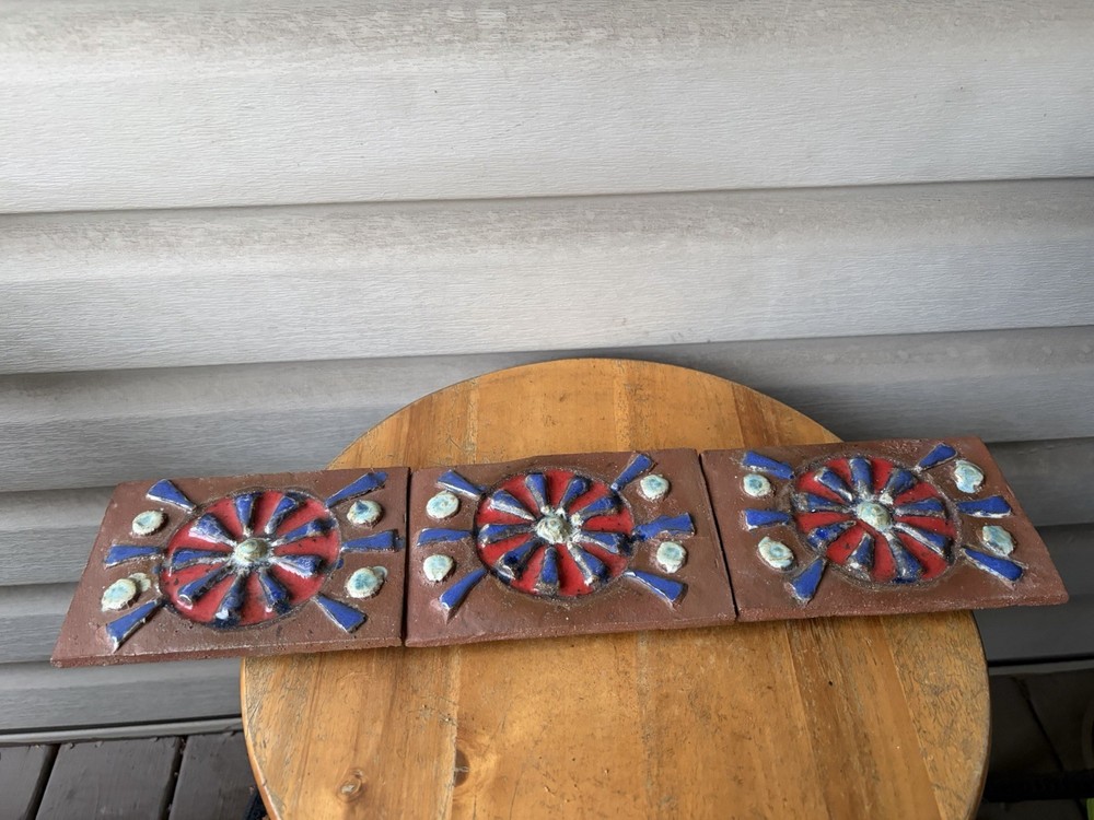 Sigrid Blow Geometric Mod Primitive Studio Art Pottery Tile Wall Sculpture 21”