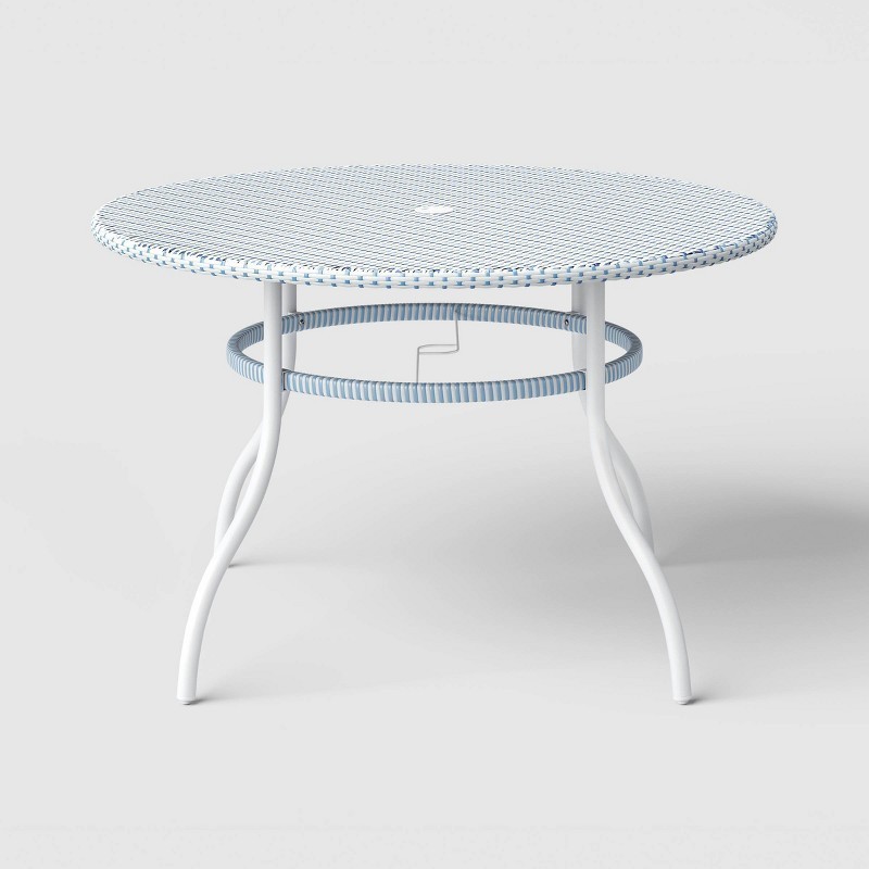 Wicker Round Patio Table Blue/White