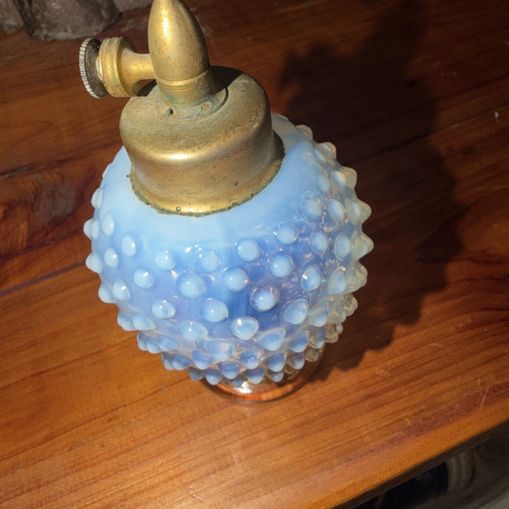 FENTON VINTAGE BLUE OPALESCENT HOBNAIL PERFUME ATOMIZER