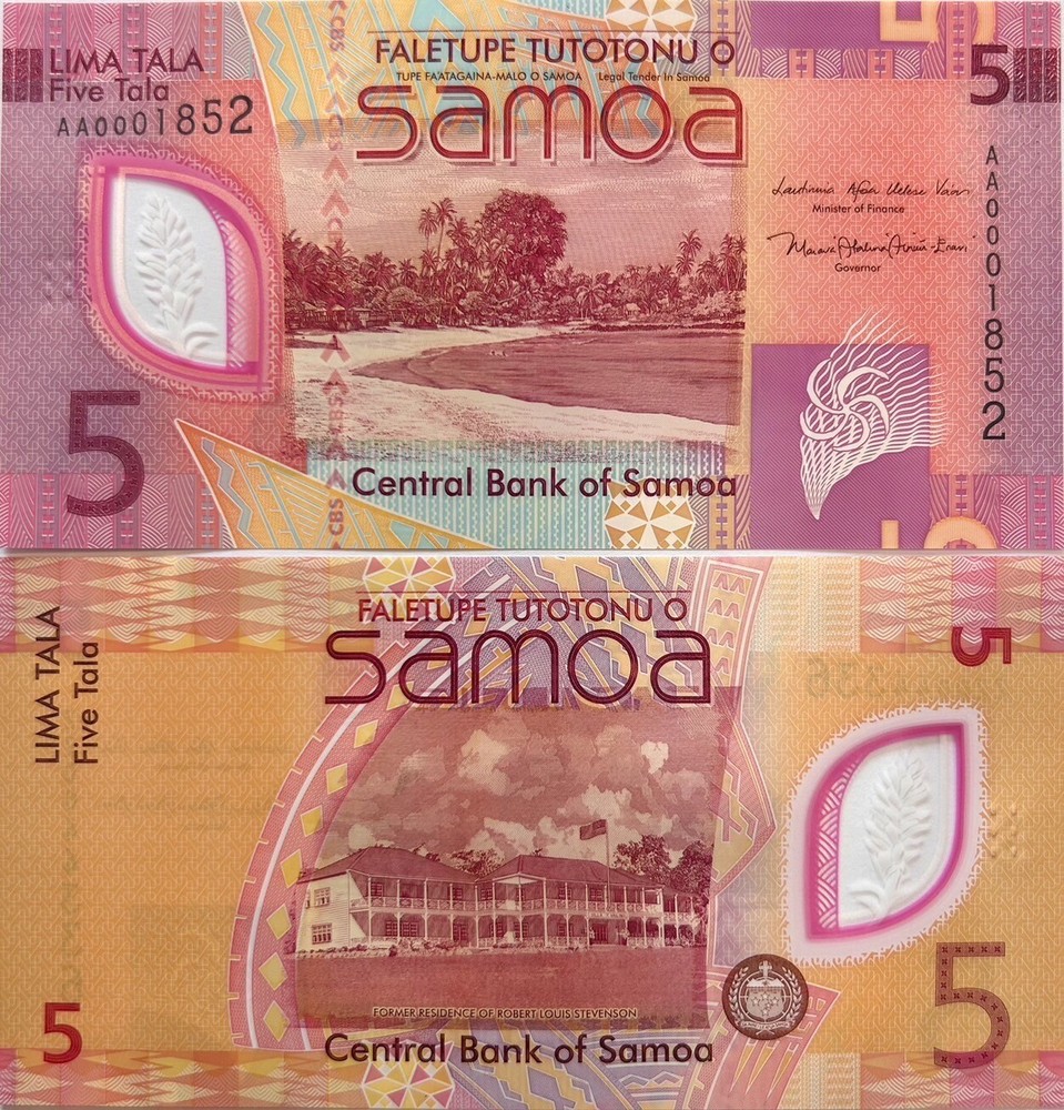 Samoa 5 Tala ND 2023 2024 P new Polymer AA Prefix UNC