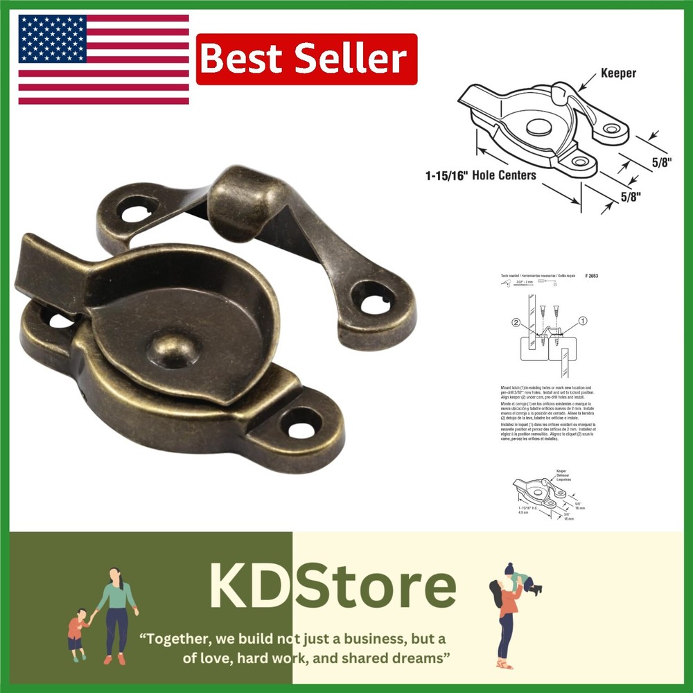 Compact Antique Brass Window Lock with Diecast Construction - Easy Installation