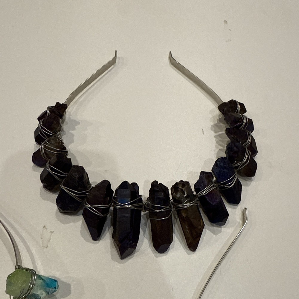 Handmade W ire-Wrapped Crystal Gemstone Chip Chokers or Headbands.