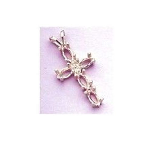 Marquise Cross Solid Sterling Silver Pre-Notched Pendant Setting