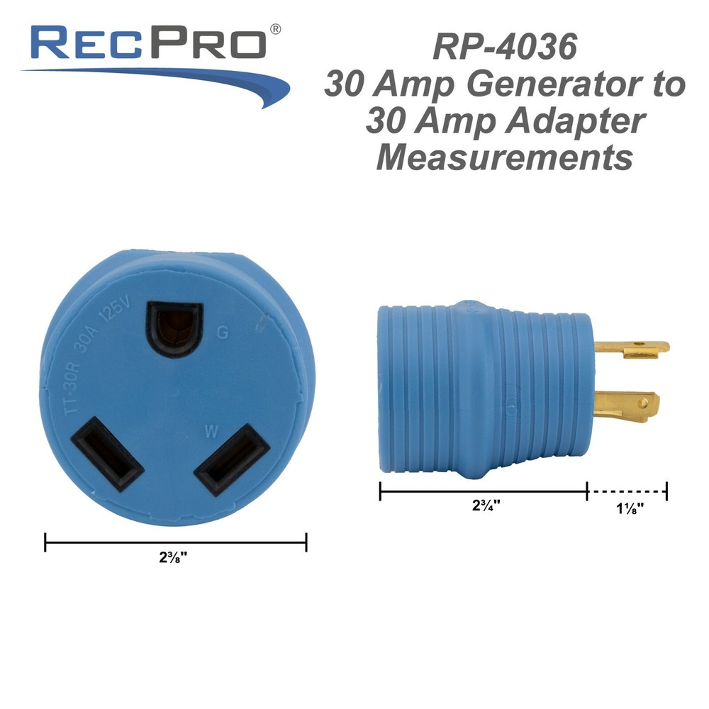 RV 30 Amp Generator Plug Adapter 3 Prong L5-30 to TT-30 125V
