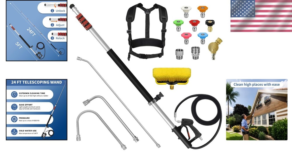High-Performance 24FT Telescoping Wand Kit - Durable & Efficient Cleaning System