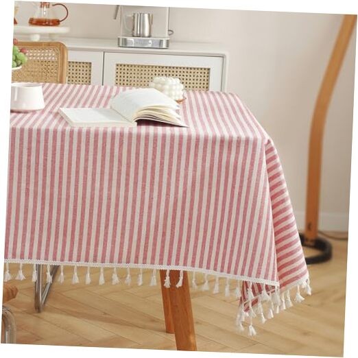 Tablecloth Striped Fringe Table Cloth Rectangular 102" x 55" (Rectangular) Red
