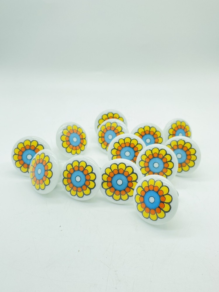 Flower Print Ceramic Drawer Pull (1 pull) VTG 1970’s-Multiples Available Japan