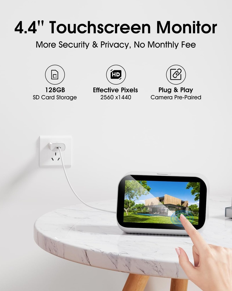 4CH 2K Wireless Security Cameras System with Touch Screen, 4X Solar-Powered 4...