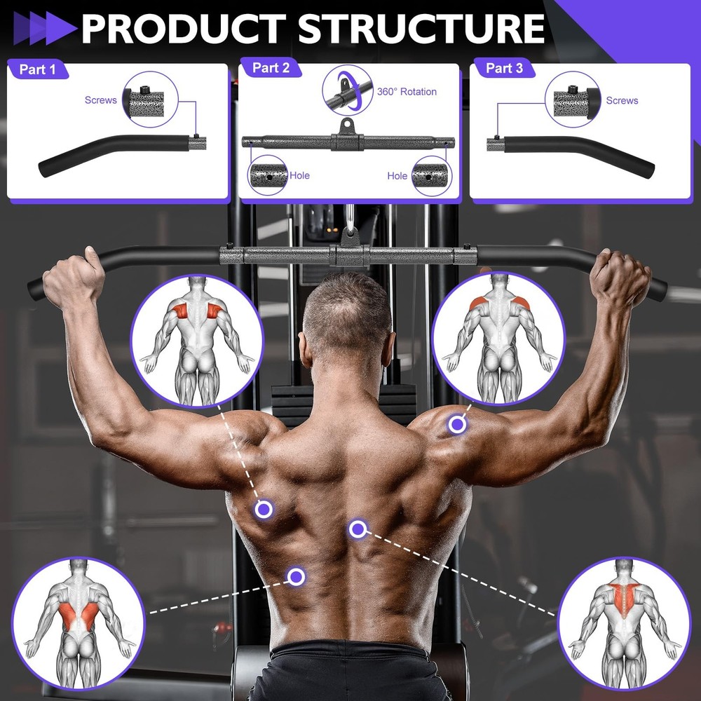 Cable Machine Attachments Set: 2 Pack LAT Pulldown Attachments Bar for Home G...