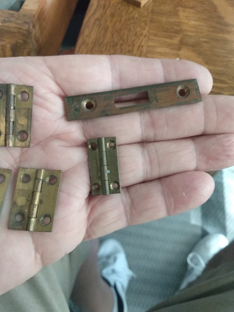 Antique Brass Small HINGES And Lock Plate Hardware