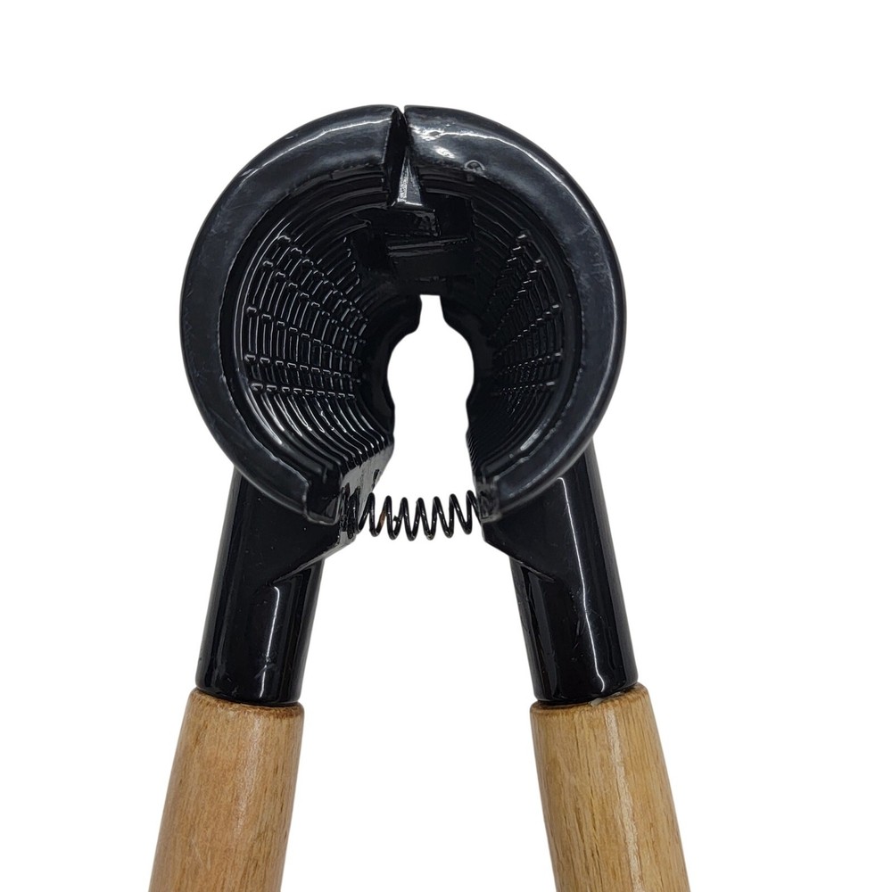 Vintage Spring Action Nutcracker Wood Handle Black Metal Walnut Cracker Tool