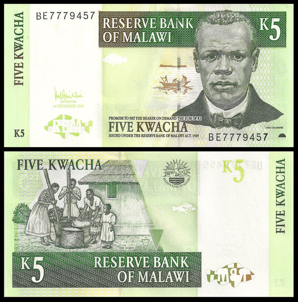 MALAWI 5 KWACHA 2004-2005 P 36 UNC