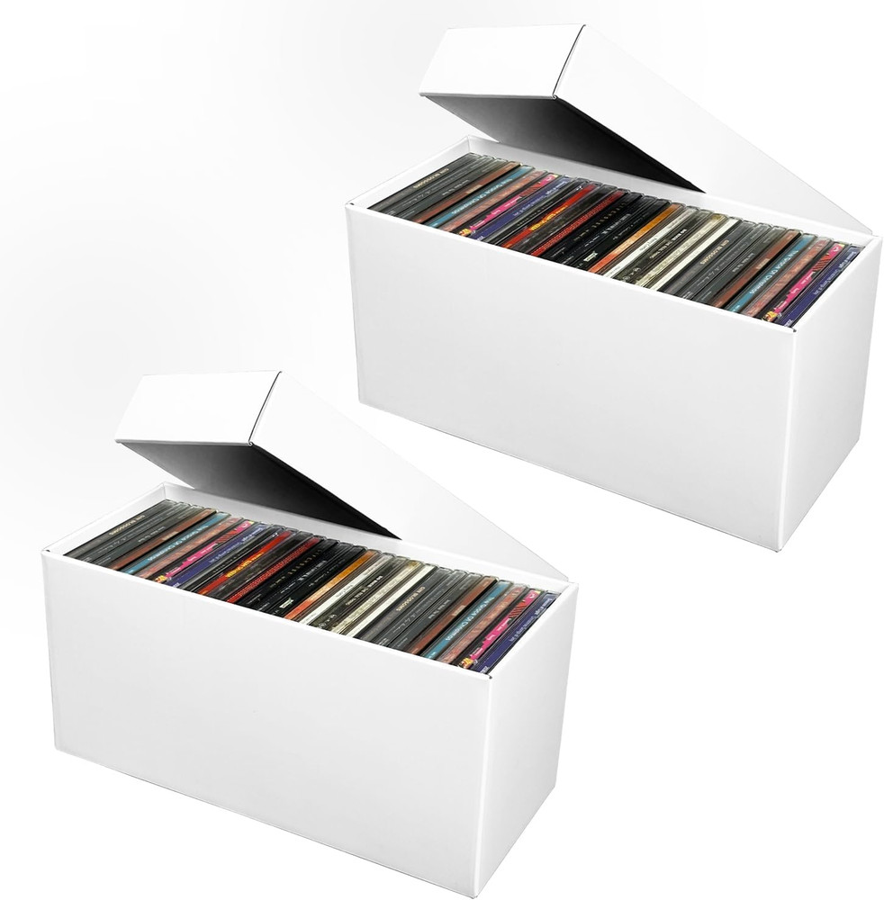 CD Storage Box, CD Case Holder, Cardboard Disc CD Organizer Box with Lids, 2 Pac