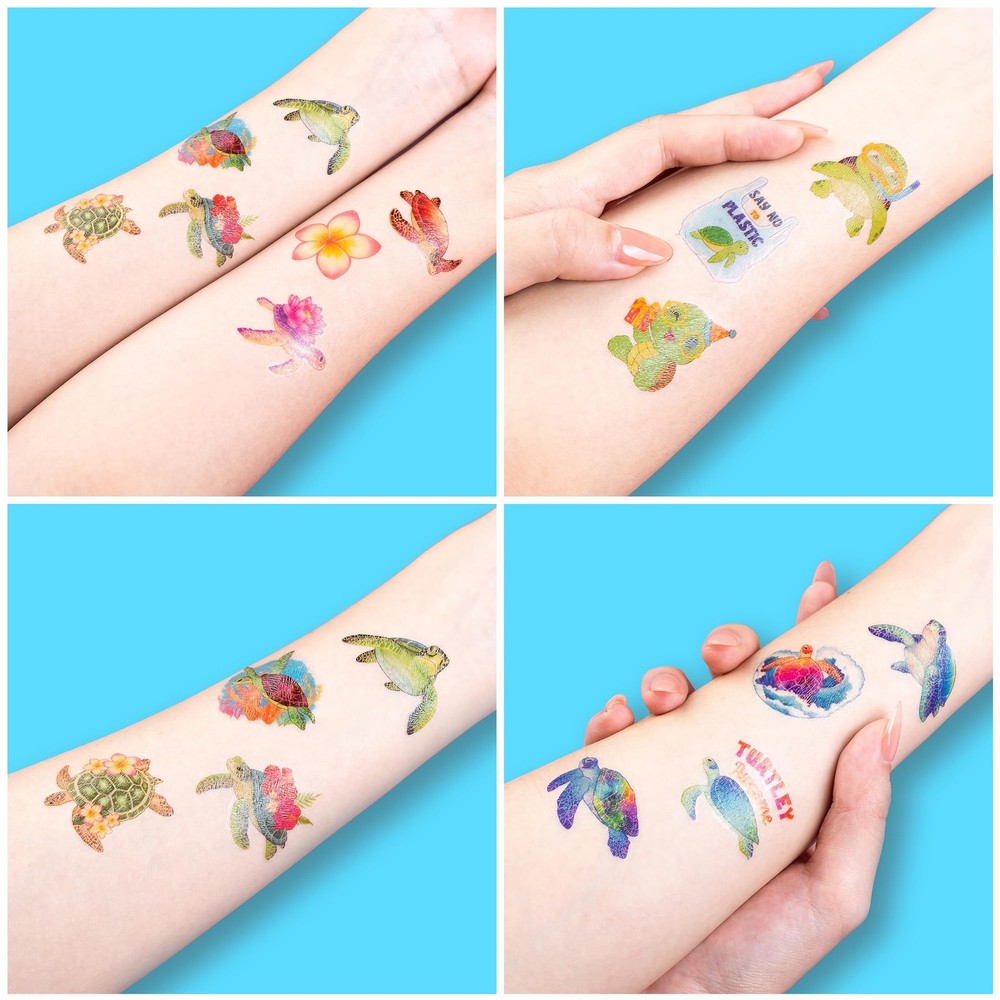 96 PCS Turtle Pre-Cut Temporary Tattoos for Kids | Super Medium, multiple