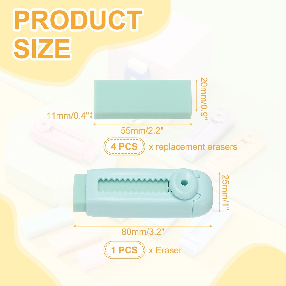 5 Pack Erasers, Pencil Erasers Large Eraser Push Pull Cute Soft, Green