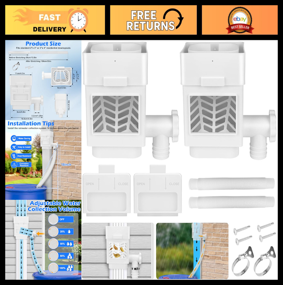 Rainwater Collection System - Downspout Diverter Kit for 2"x3" & 3"x4" - 5FT Hos