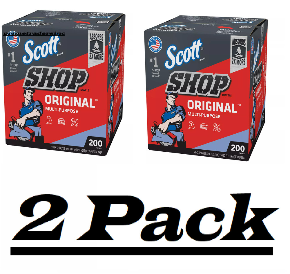 2 Pack - Scott Shop Towels Original, Pop-Up Dispenser Box 200 Sheets/Box