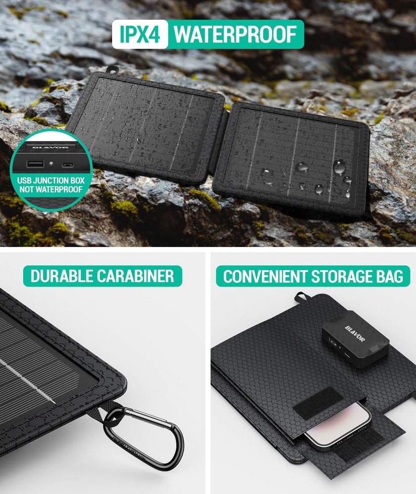 BLAVOR 10W Portable Solar Charger, Foldable Solar Panel with USB, 24% Efficiency
