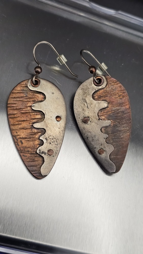Hand Crafted 925 Silver And Copper Shield Earrings