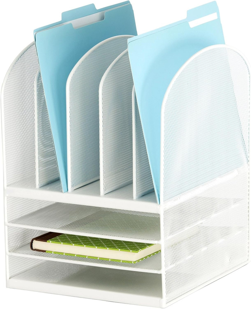 Onyx Mesh Desk Organizer with Five Vertical and Three Horizontal Sections, Lette