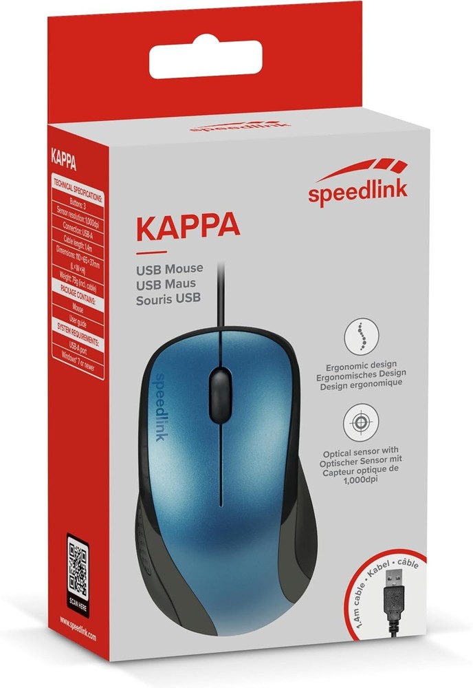 Speedlink KAPPA Mouse - 3 Buttons - Optical Sensor, Blue Wired blue