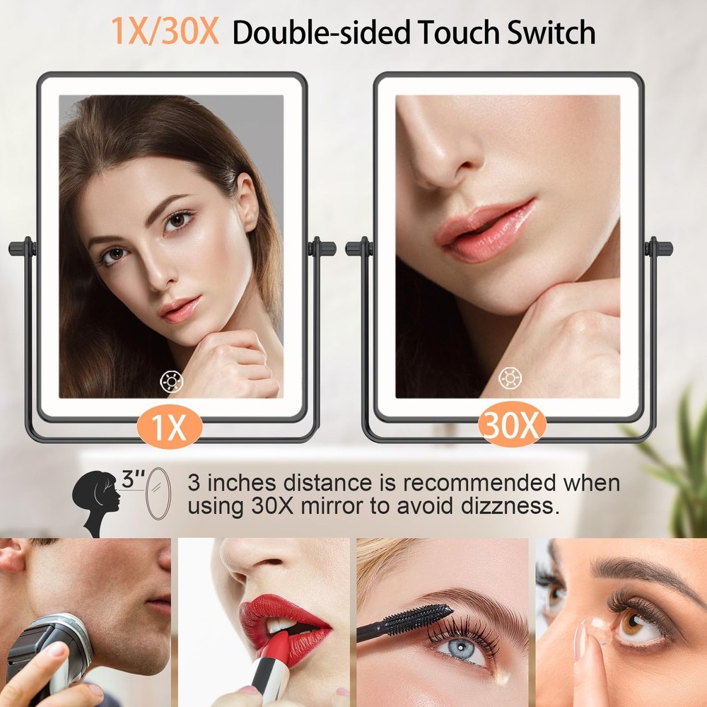 FASCINATE 5000mAh Rechargeable Wall Mounted Makeup Mirror, 8.7" Double Sided ...