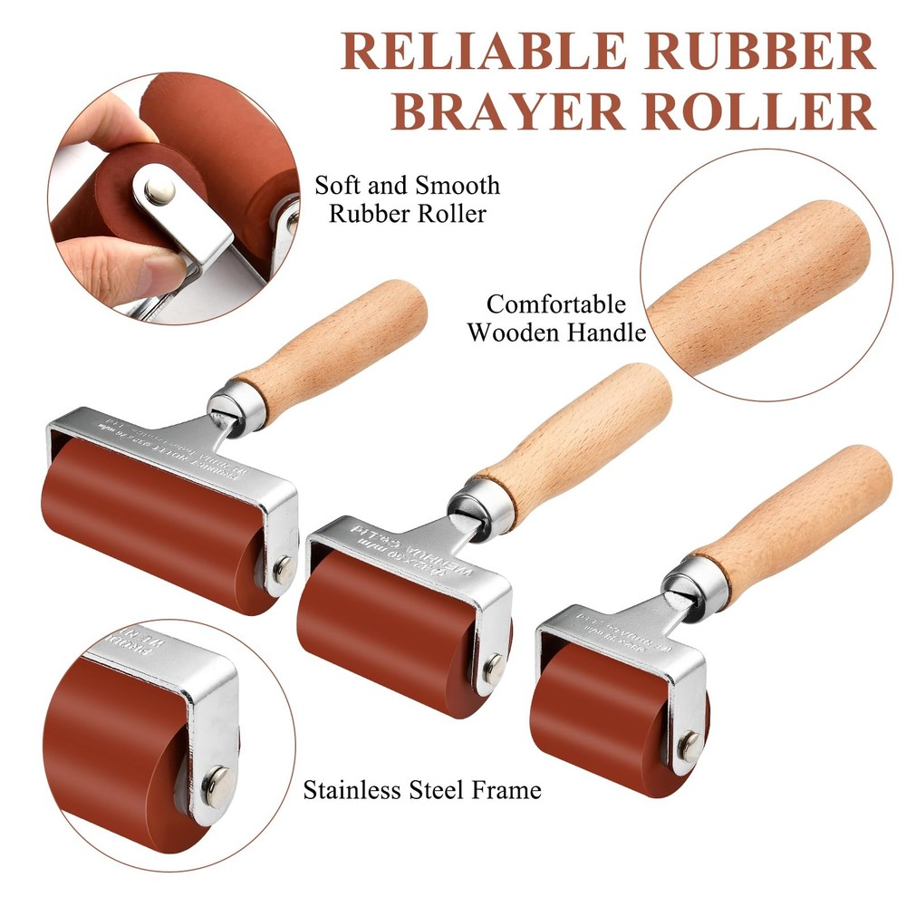 3Pcs Brayer Roller, Mix Size Roller Tool for Printmaking, Ink Roller Stamping...