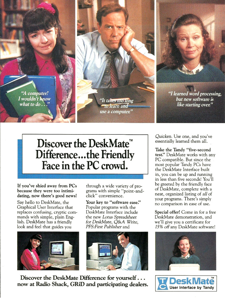 1989 Tandy DeskMate Computer PC Interface Software vintage Print AD