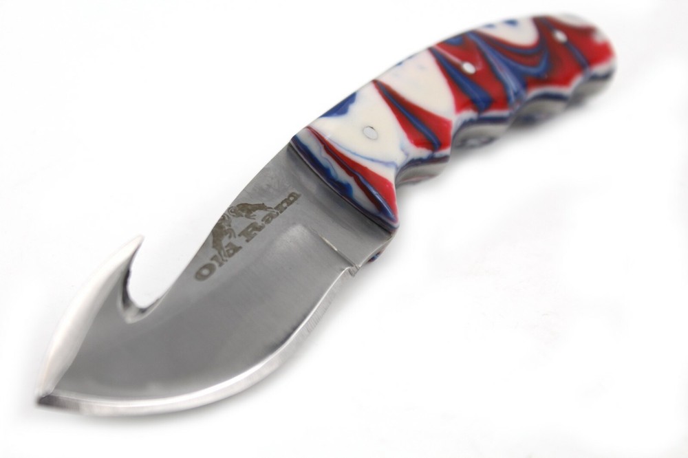 Old Ram Gut Hook Deer Skinner Fixed Blade Sharp Hunting Camping Knife w/ Sheath