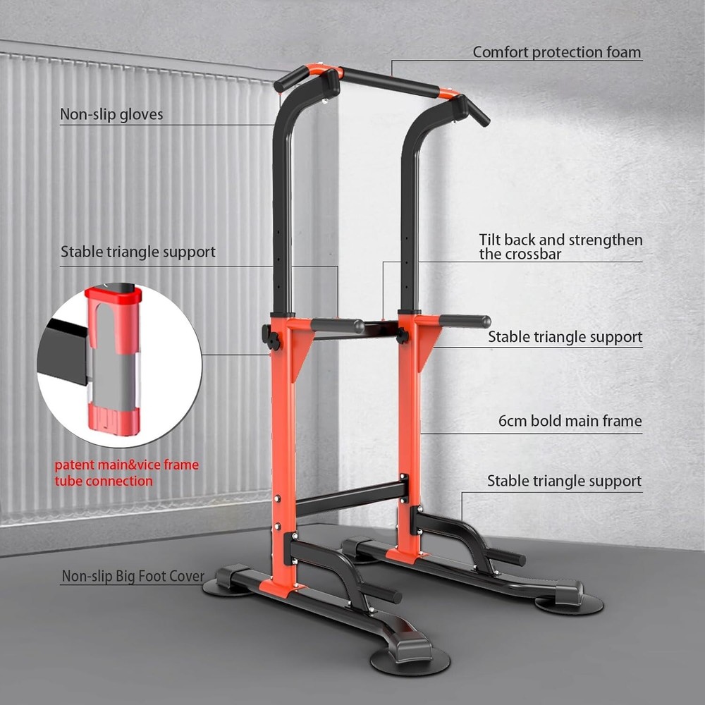 Adjustable Bench Power Tower Dip Station Pull up Bar Strength Training Workout