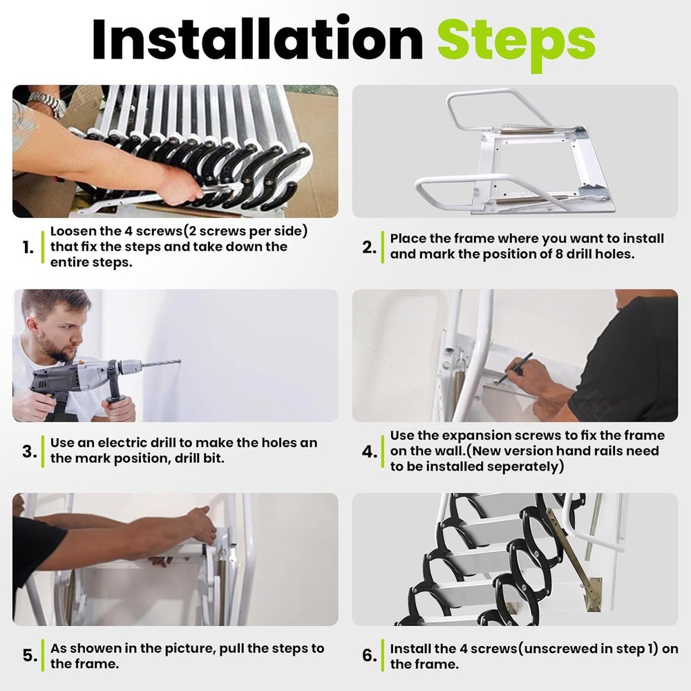 10ft Wall Mounted Folding Ladder Loft Stairs Attic Steps Pull Down + armrest