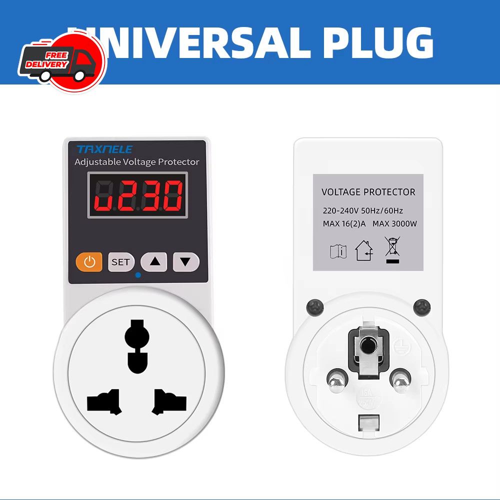 Automatic Voltage Protector Socket AC 220V 16A EU Plug Power Surge Protector ✨