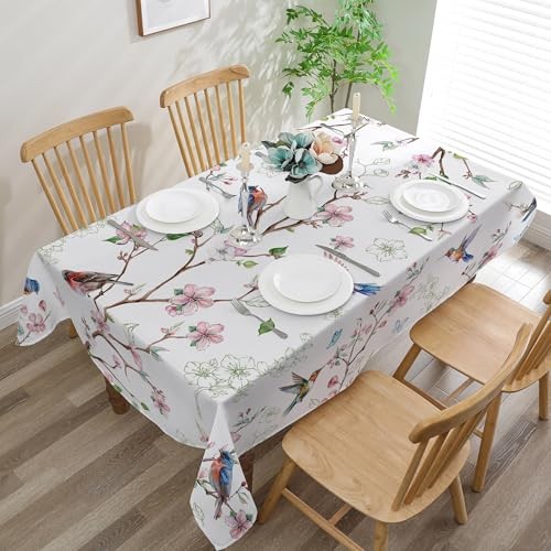 Spring Tablecloth 60x120 for Recatangle 120" x 60" (Rectangular) Floral Bird