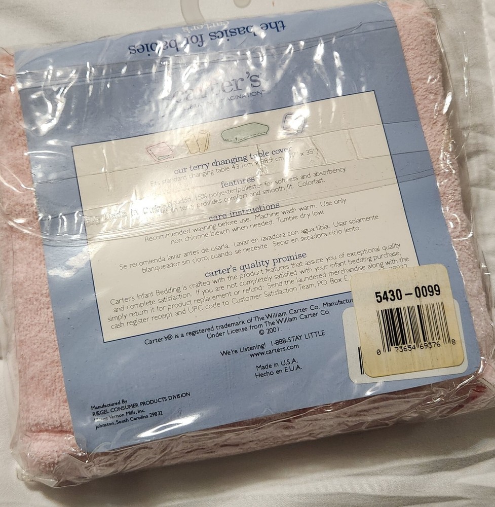 NEW CARTER'S STARTERS PINK TERRY CHANGING TABLE COVER 17 X 35