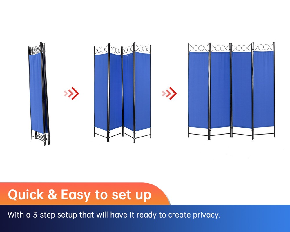 FDW 5.6FT 4 Panel Room Divider, Steel Frame Screen Folding Privacy Divider, Blue