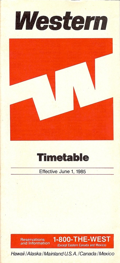 Airline Timetable - Western - 01/06/85