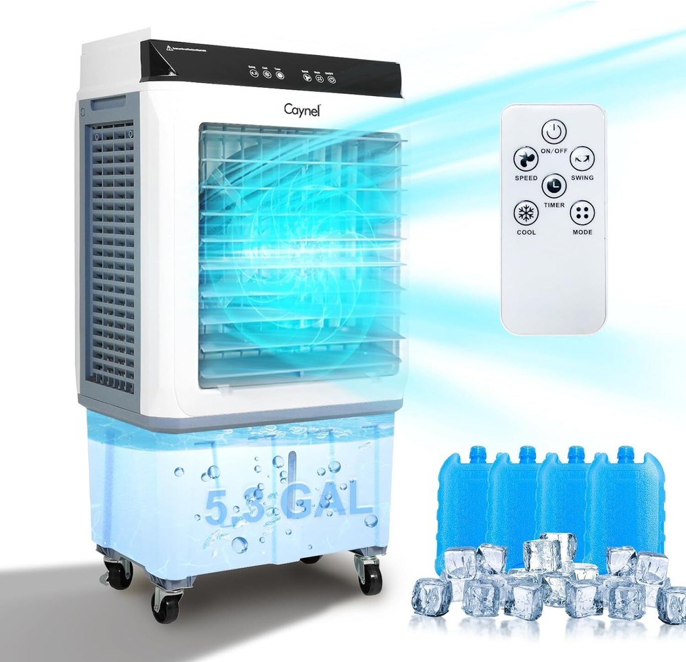 Evaporative Swamp Cooler w/ 5.3 Gallon Water Tank+Touch Screen+Remote Control