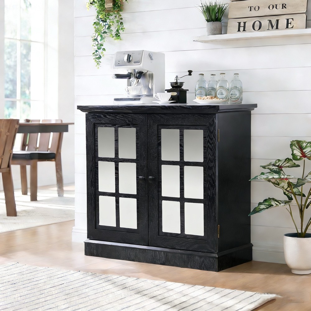 Storage sideboard cabinet with 2 decorative acrylic mirrored doors, adjustable