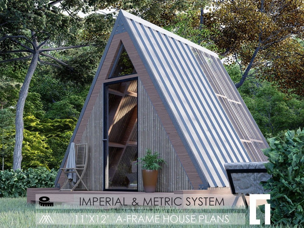 A-Frame House Cabin Plans -145SF- Blueprints - Modern