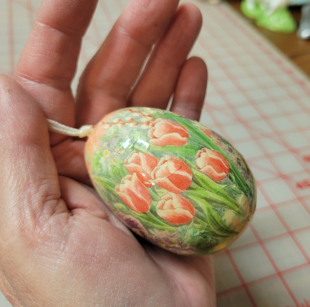 Vintage Paper Mache Easter Egg - Spring Floral Design