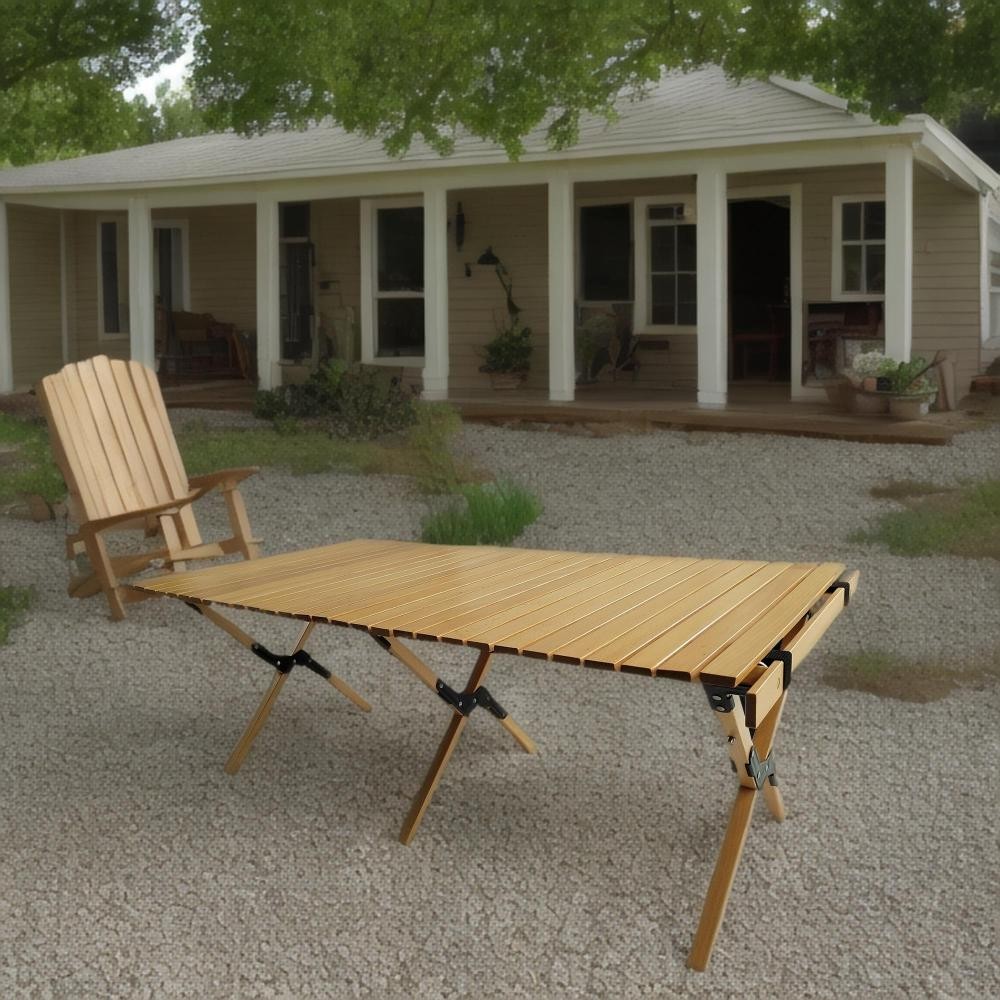 Foldable Patio Table Outdoor Dining Camping Picnic X-Leg Solid Wood