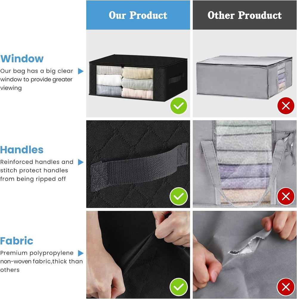 HomeHacks Storage 3-Pack Clothes Organizer Storage Bags Foldable Storage Box
