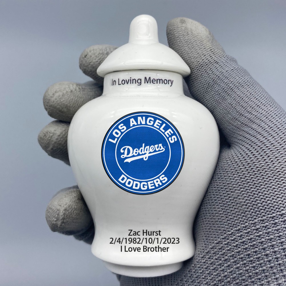 Ceramic Baseball Urn – Los Angeles Dodgers Theme, Custom Text